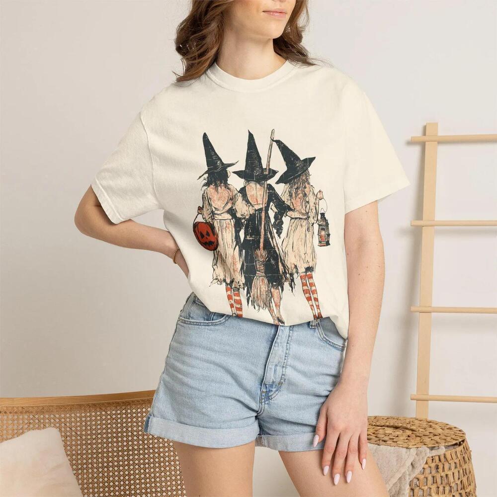 Three Witches Halloween Shirt S, Witch Best Friends Tee Retro Witchy